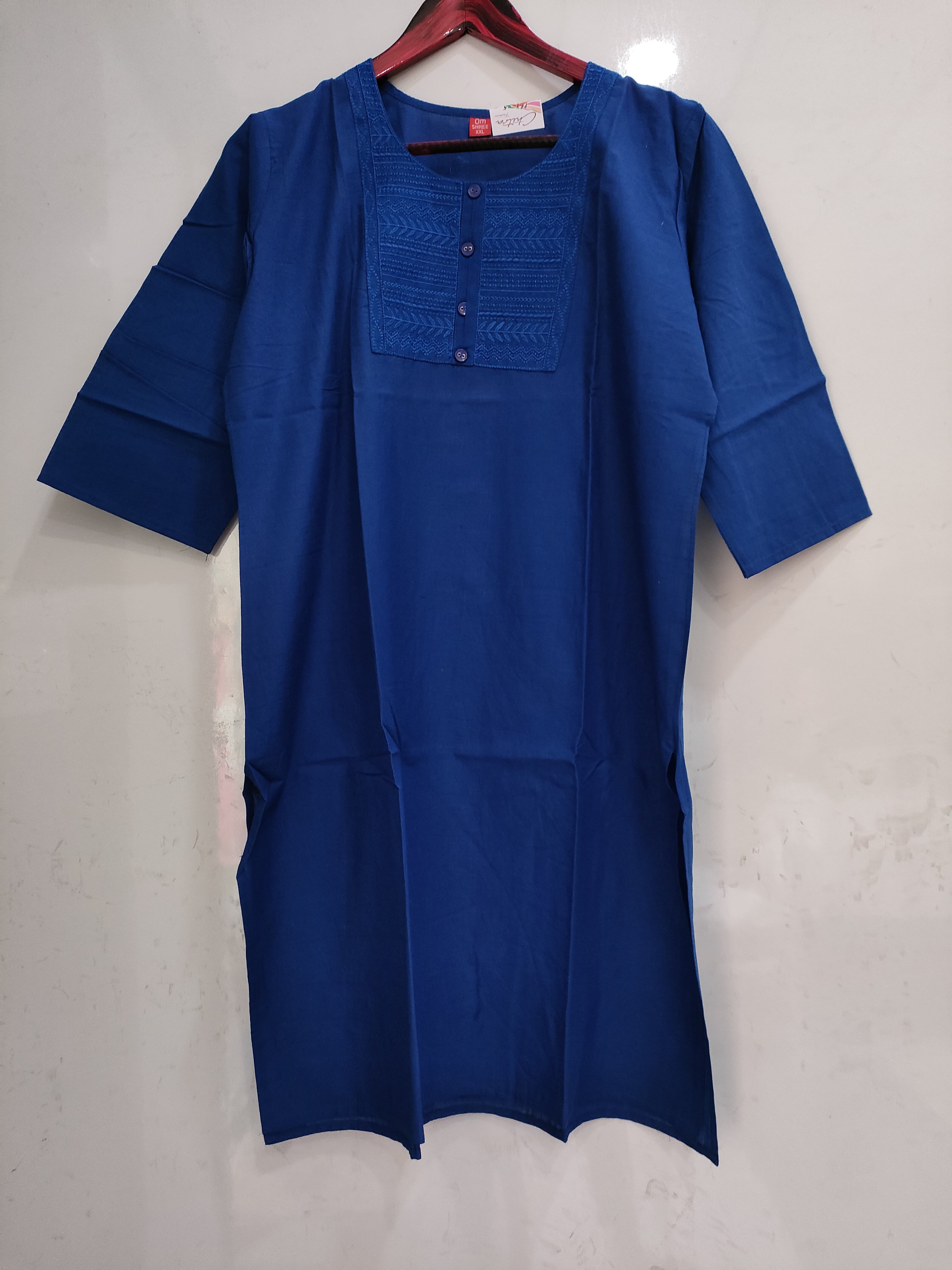 289011 Cotton Short Straight Kurti - Royal Blue