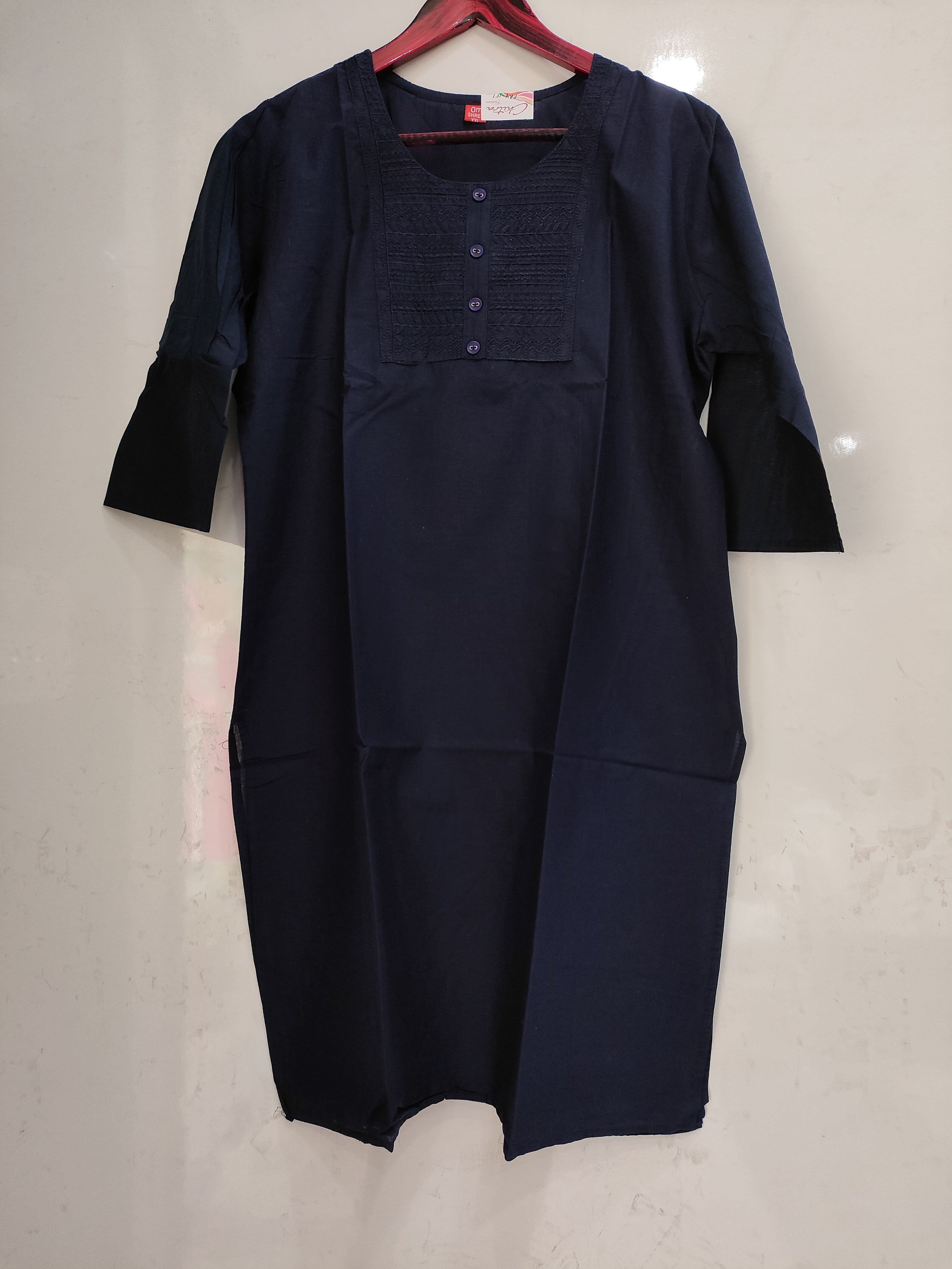289011 Cotton Short Straight Kurti - Navy Blue
