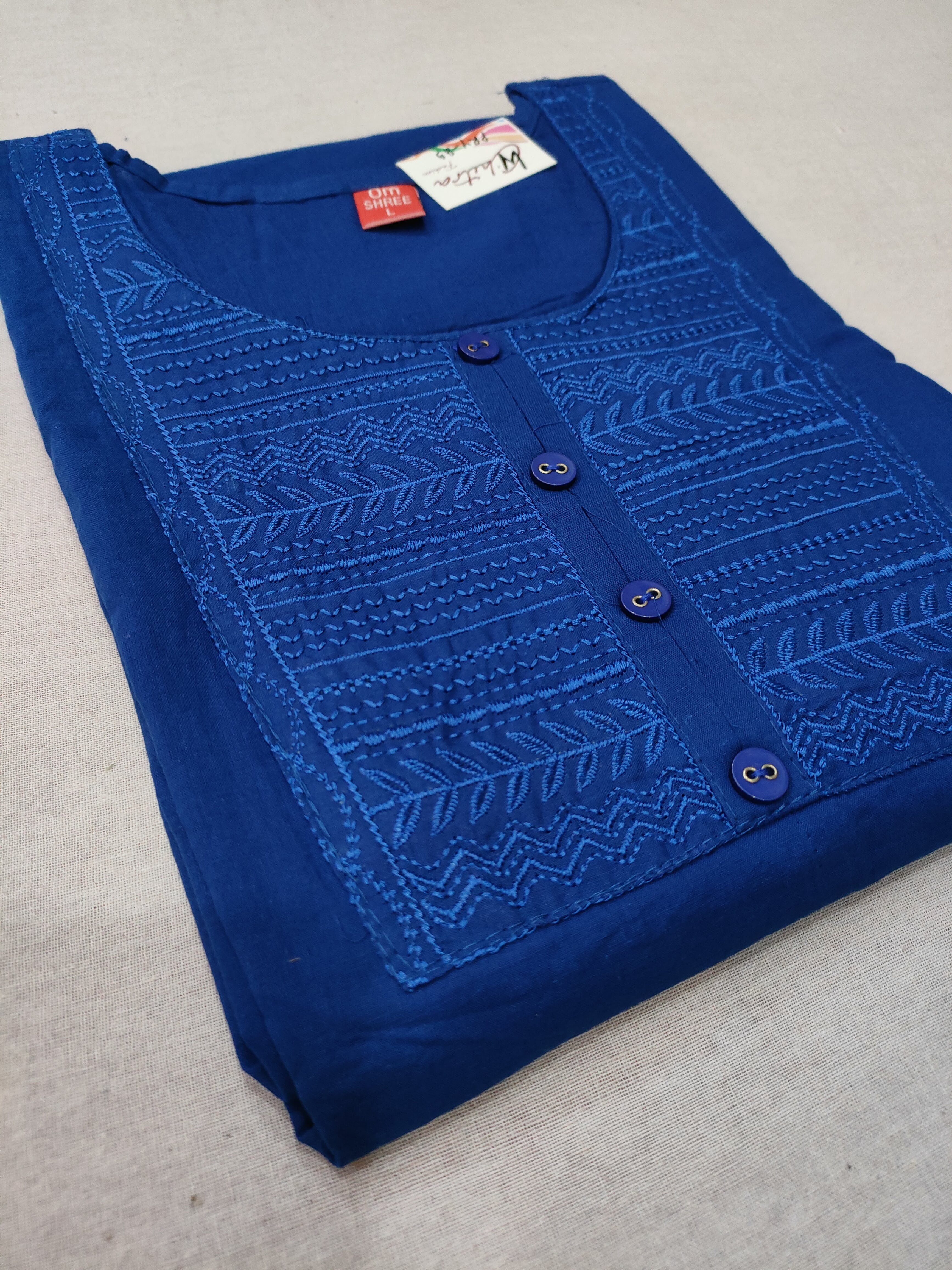 289011 Cotton Short Straight Kurti - Royal Blue