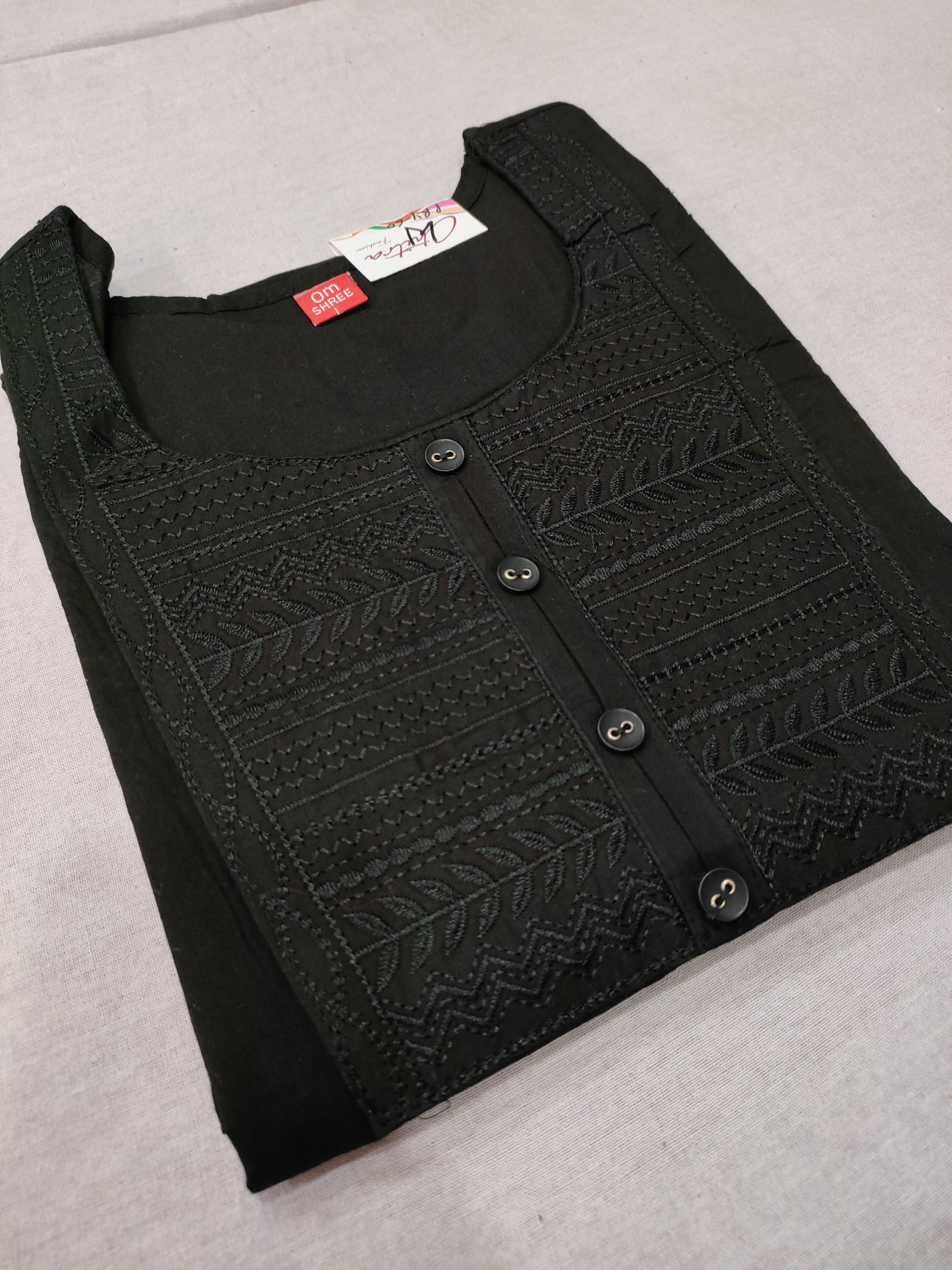 289011 Cotton Short Straight Kurti - Black