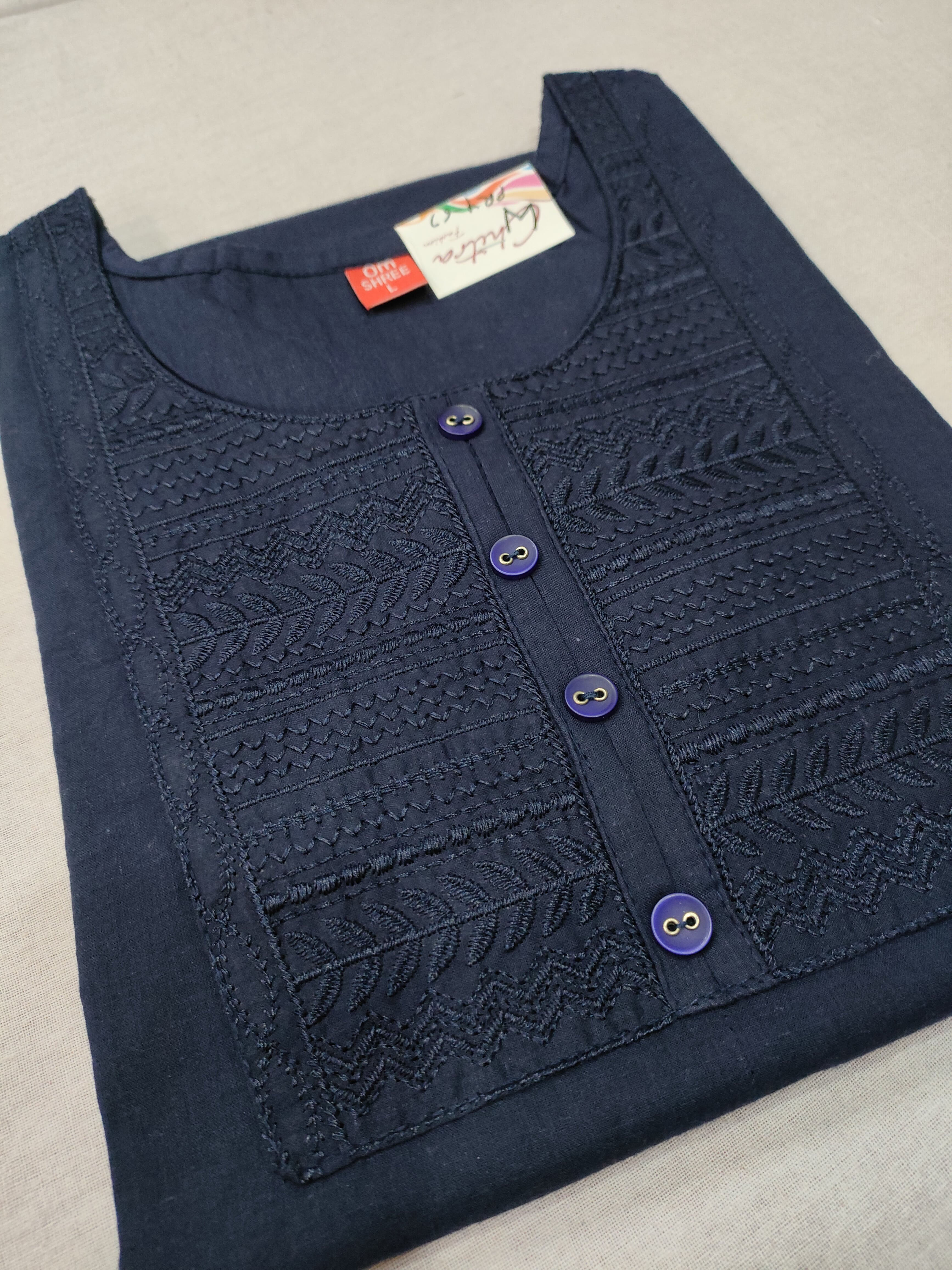 289011 Cotton Short Straight Kurti - Navy Blue