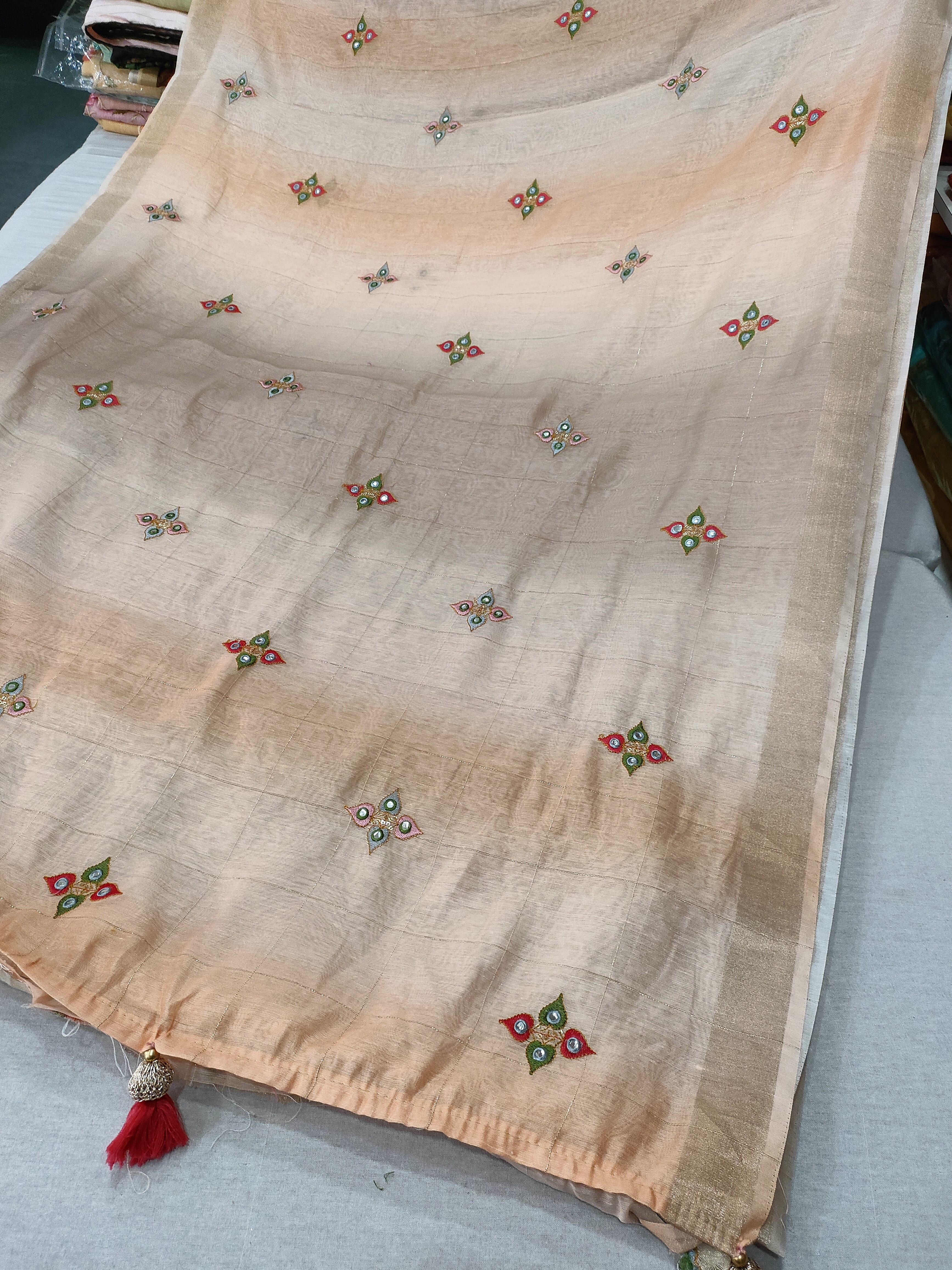 782009 Linen Saree With Zari Border and Work - Brown (292004)