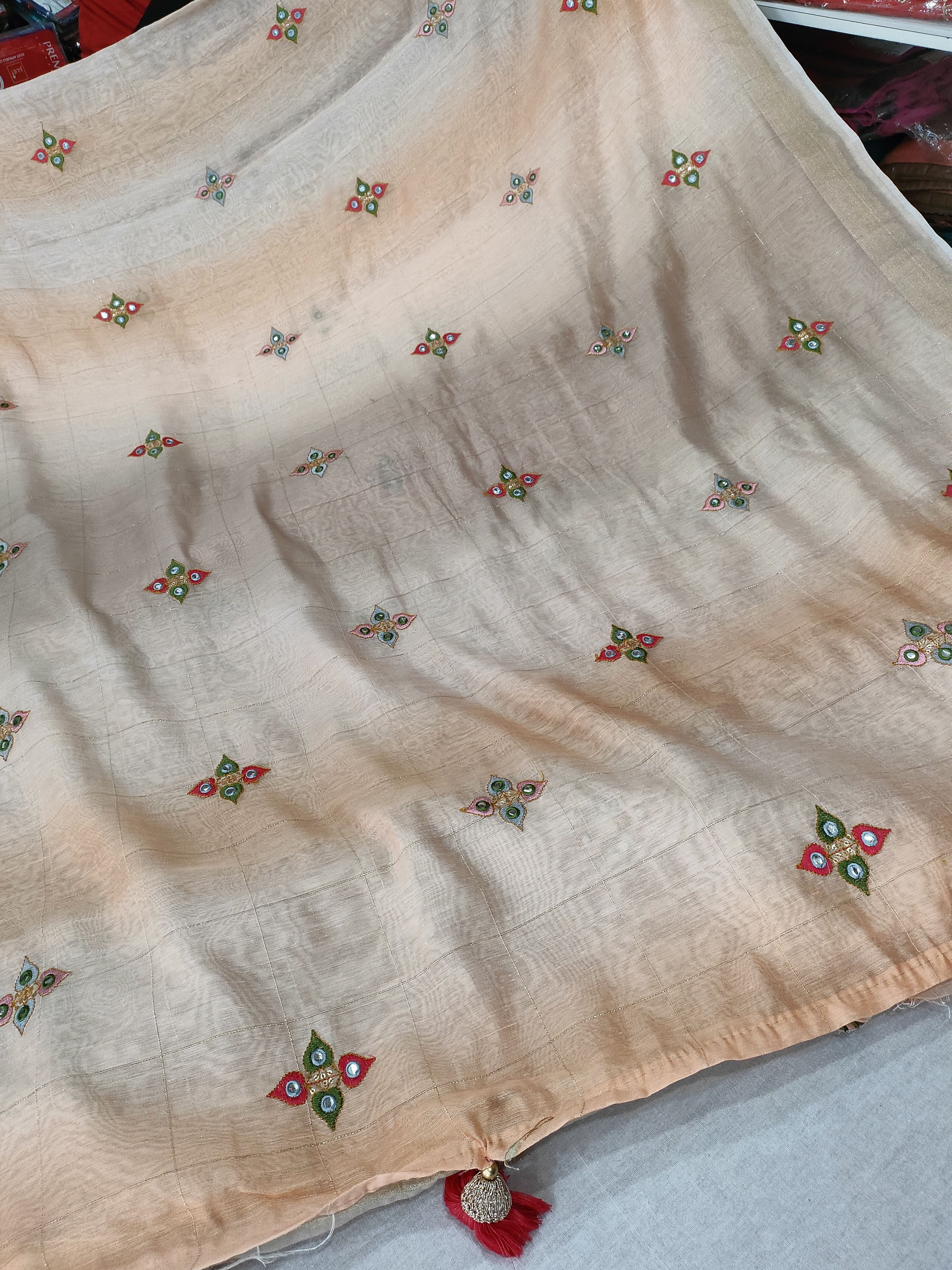 782009 Linen Saree With Zari Border and Work - Brown (292004)