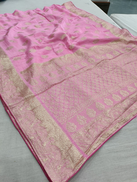 106003 Pure Dola Silk Saree With Zari Weaving - Pink