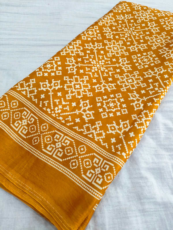 381003 Pure Gajji Silk Patola Dupatta - Golden Yellow