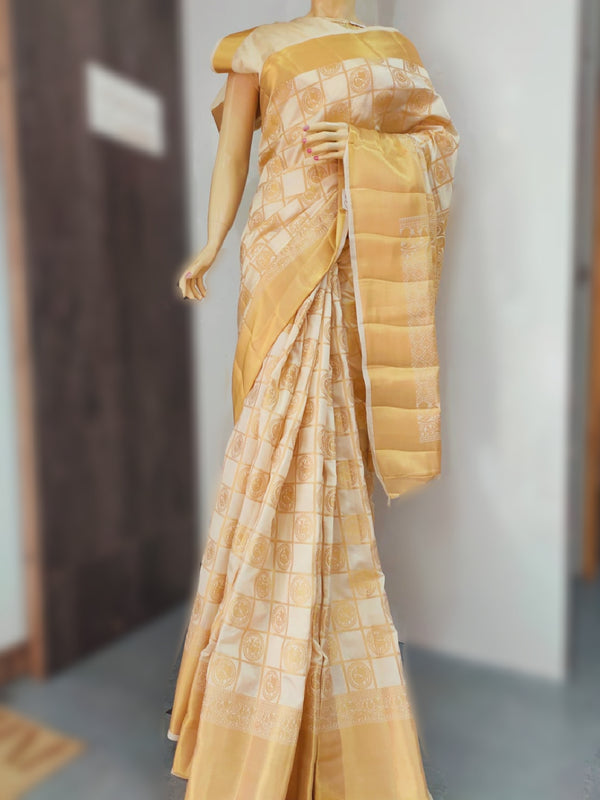 240002 Banarasi Silk Cream Color Saree