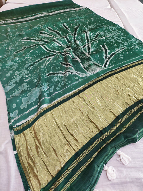 137005 Pure Gajji Silk Designer Hand block Ajrakh Sarees