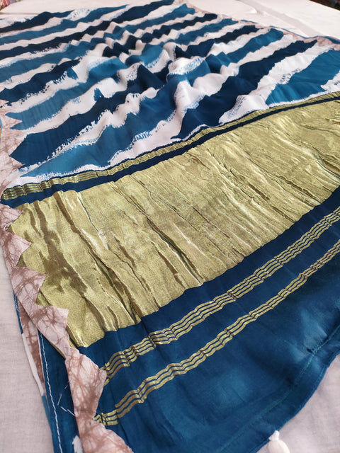 137006 Pure Gajji Silk Designer Ajrakh Saree with border work