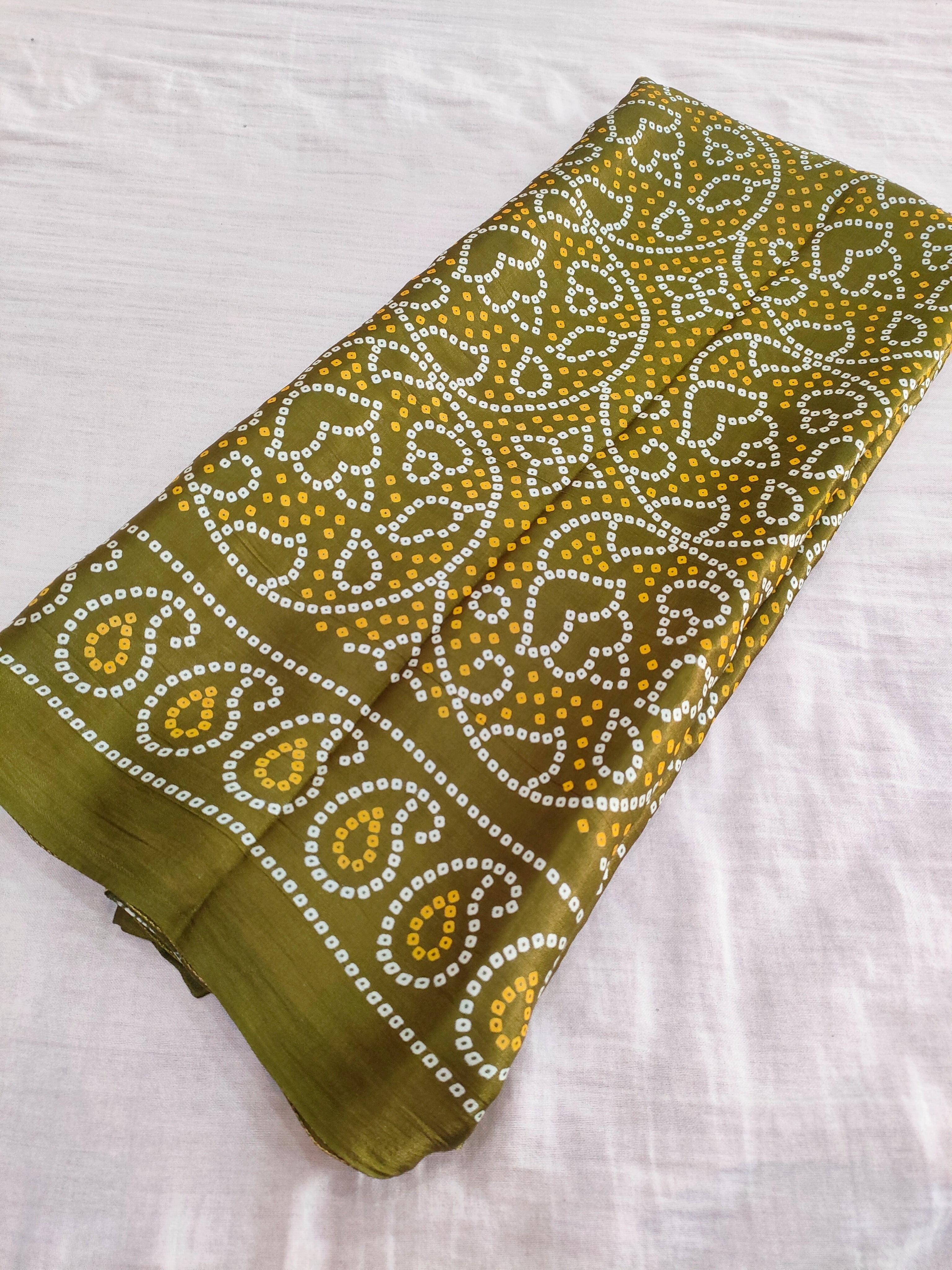 381003 शुद्ध गज्जी सिल्क बंधनी दुपट्टा - मेहंदी 