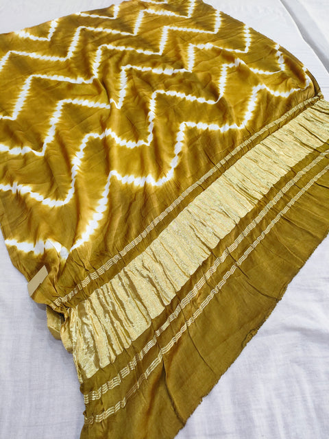 381001 Pure Gajji Silk Hand Dye Dupatta - Golden
