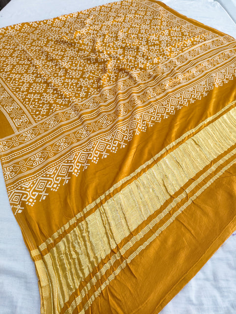381003 Pure Gajji Silk Patola Dupatta - Golden Yellow