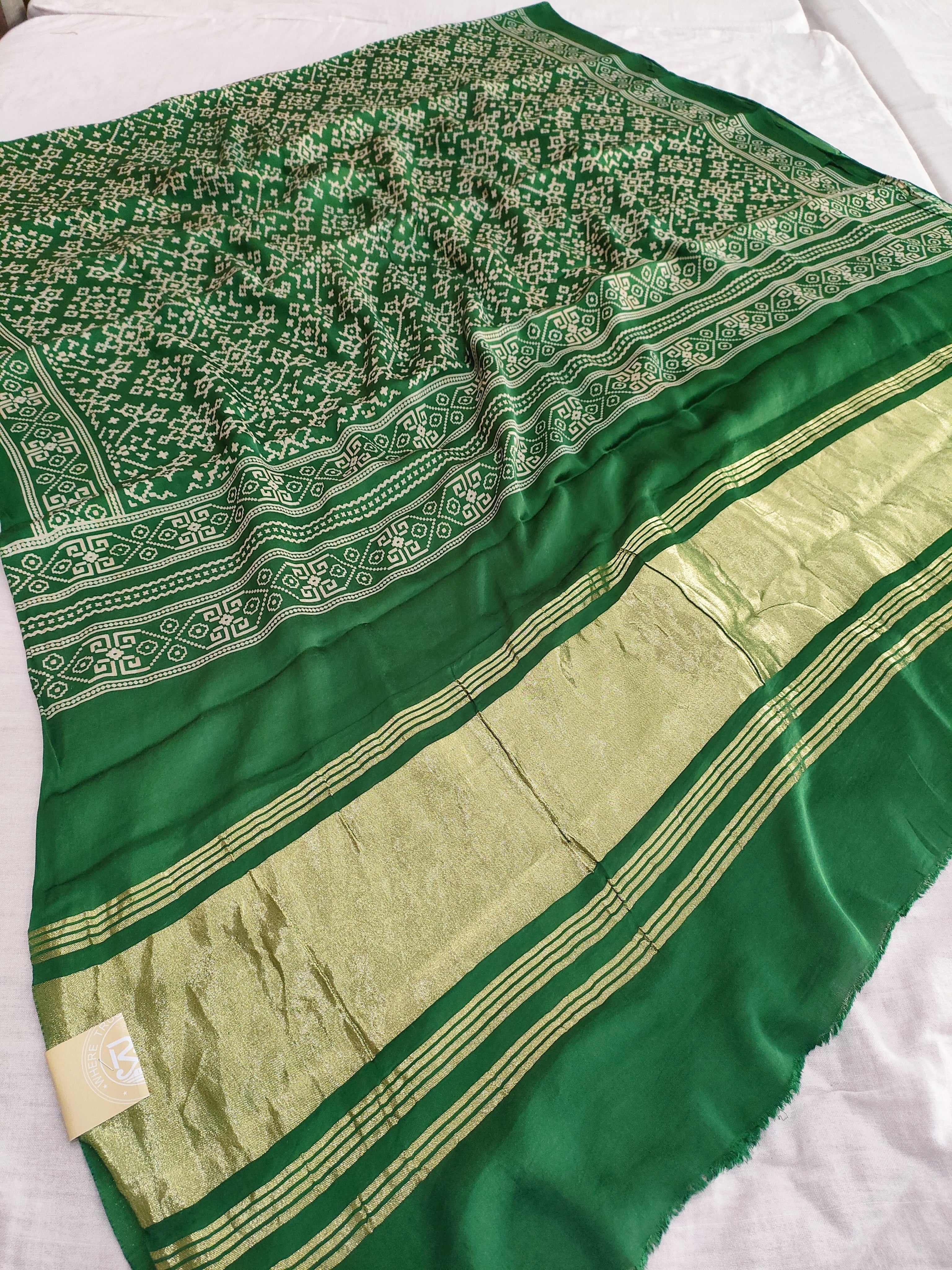 381003 शुद्ध गज्जी सिल्क पटोला दुपट्टा - हरा 