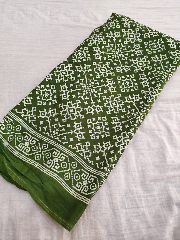 381003 Pure Gajji Silk Patola Dupatta - Forest Green