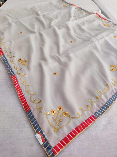402003 Designer Cotton Silk Saree With Zari And Gota Work