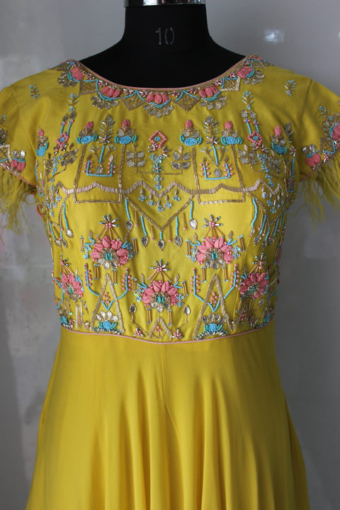 Feather Sleeve Style Yellow gown