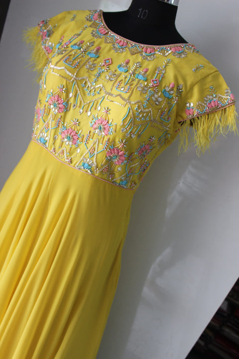 Feather Sleeve Style Yellow gown