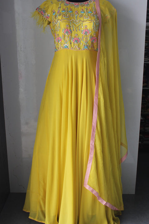 Feather Sleeve Style Yellow gown