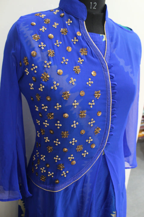 Designer Blue Long Double Layered Dress