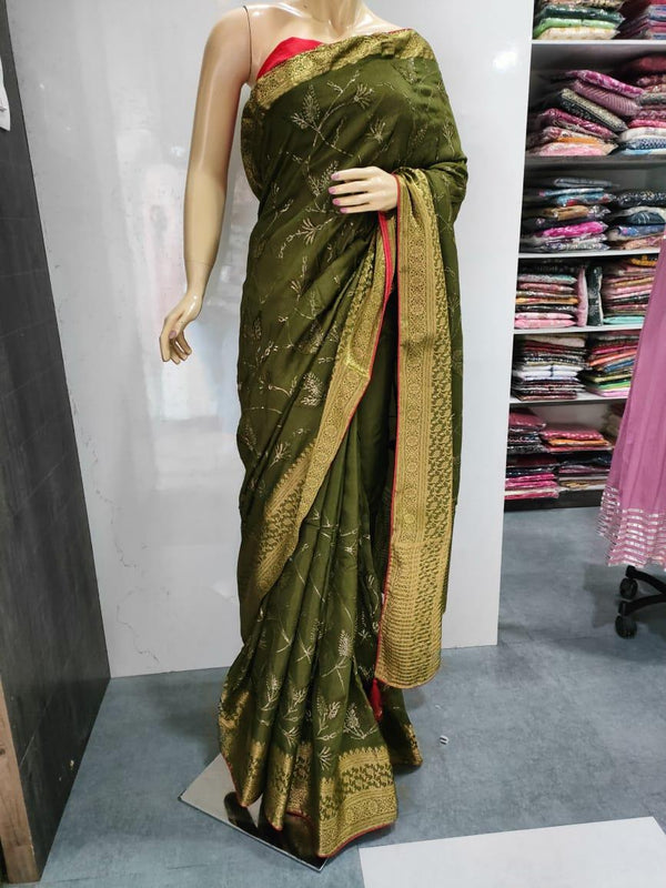 236002 Party Wear Saree – Mehndi Green