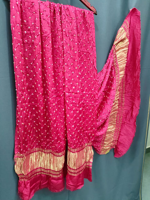 393001 Pure Gajji Silk Hand Bandhani Dupatta - Dark Pink