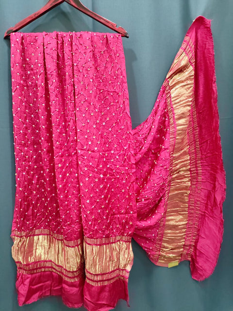 393001 Pure Gajji Silk Hand Bandhani Dupatta - Dark Pink