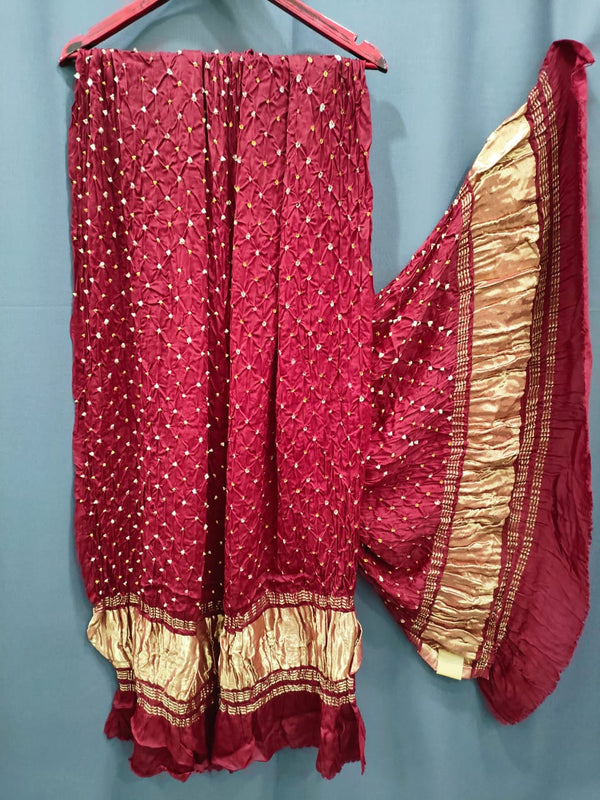 393001 Pure Gajji Silk Hand Bandhani Dupatta - Maroon