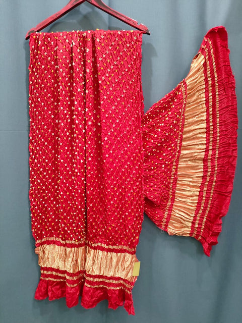 393001 Pure Gajji Silk Hand Bandhani Dupatta - Red