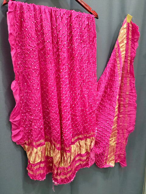 393001 Pure Gajji Silk Hand Bandhani Dupatta - Pink