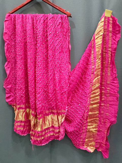 393001 Pure Gajji Silk Hand Bandhani Dupatta - Pink