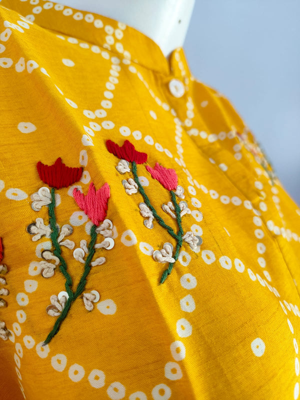 151006 Hand Embroidered Work Bandhani Print Straight Fit Kurta With Pant