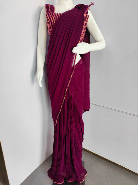 153001 Stylish Ready To Wear Designer Saree With Stitch Sequence Blouse